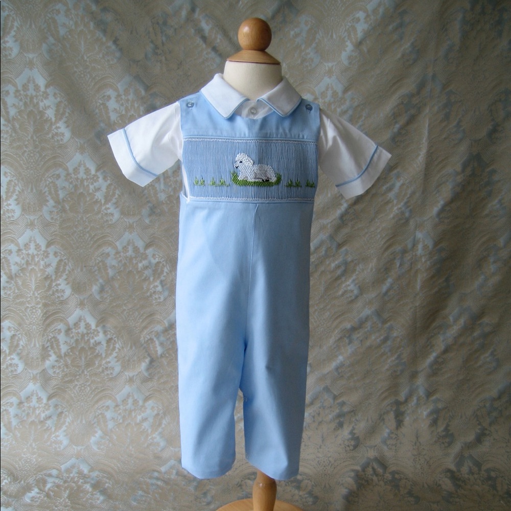 Lamb Easter Spring Longall Outfit, Boy, Blue, 12M